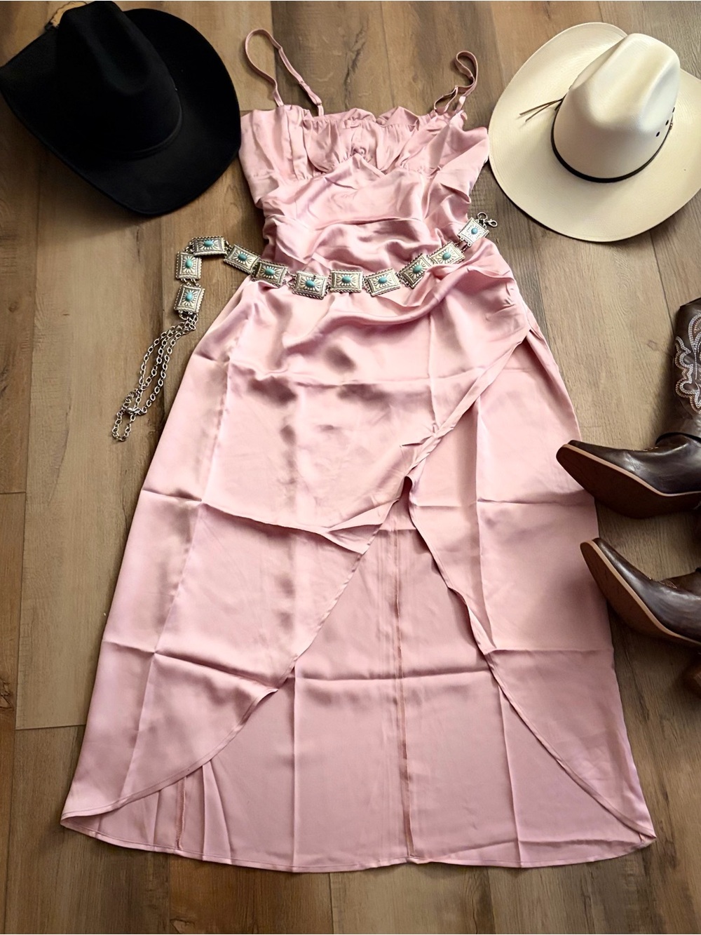 Blush Satin High-Low Slip Dress with Adjustable Straps